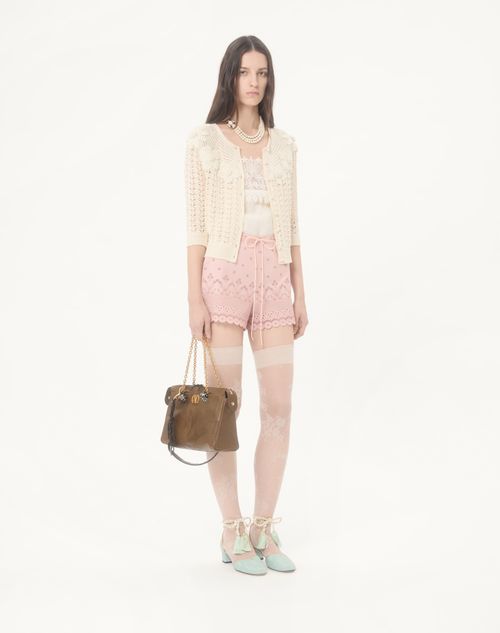 Valentino - Sangallo Shorts With Fleur A Jours Daisy Pattern - Pink - Woman - Trousers And Shorts
